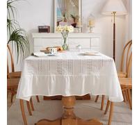 Hoisy White Cotton Rectangle Tablecloth 39 W x 59 L, Solid Color with Ruffle Soft Table Cloths for Wedding