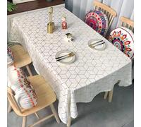 Hoisy White Polyester Rectangle Tablecloth 55 W x 39 L, Geometric Pattern Large Tablecloth Decorative for Outdoor