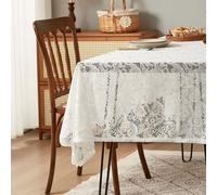 Hoisy White Polyester Square Tablecloth 55 W x 55 L, Embroidery Flowers Pattern Tablecloths Modern for Living Room