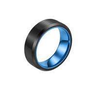 Hoisy Women and Men Custom Stainless Steel Engagement Ring, 8MM Brushed Round Ring for Men Black Blue, Size T 1/2