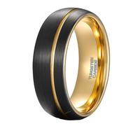 Hoisy Women and Men Engraved Tungsten Engagement Ring, 8MM Brushed Round with Grooved Black Gold Rings Men