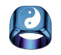 Hoisy Women and Men Stainless Steel Engagement Ring Engraved, 18MM Yin Yang Pattern Eternity Wedding Bands for Men Blue, Size V 1/2