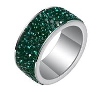 Hoisy Women and Men Stainless Steel Promise Ring Engraved, 8MM Round with Cubic Zirconia Mens Eternity Ring Silver Dark Green, Size P 1/2