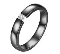 Hoisy Women Personalized Stainless Steel Ring, 3MM Solitaire Polished Round with Cubic Zirconia Black Wedding Ring for Women, Size N 1/2