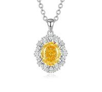 Hoisy Women's 950 Platinum Necklace with Pendant, Flower and Oval with Created Ruby and Moissanite, Silver Red Chain Necklace Women