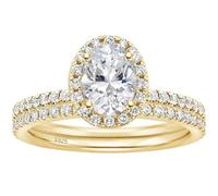 Hoisy Women's Custom 925 Sterling Silver Wedding Band, 2 Ring Set with 6x8MM Oval with Cubic Zirconia Gold Ring Bands for Women, Size O 1/2