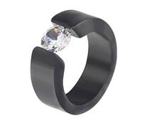 Hoisy Womens Personalized Engraved Stainless Steel Ring, 8MM Solitaire Polished Round with Cubic Zirconia Womens Rings Black, Size P 1/2