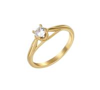 Hoisy Womens Personalized Stainless Steel Ring, Solitaire Round with Cubic Zirconia Gold Wedding Rings for Women, Size T 1/2