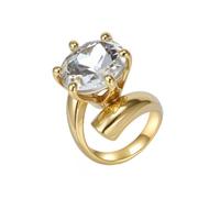 Hoisy Women's Personalized Stainless Steel Wedding Ring, 24MM Solitaire Round with Cubic Zirconia Engagement Rings Gold for Women, Size T 1/2