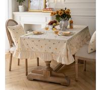 Hoisy Yellow Cotton Rectangle Tablecloth 39 W x 59 L, Flower Pattern with Ruffle Table Clothes Modern for Wedding