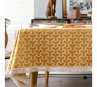 Hoisy Yellow Polyester Square Tablecloth 55 W x 55 L, Geometric Pattern with Tassels Large Tablecloth Modern for Outdoor