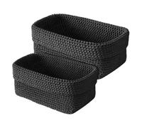 Hoite 2Pcs Black Crochet Storage Baskets Hand Woven Ice Silk Thread Foldable Organizers for Bedroom Bathroom Office Small Items Towels