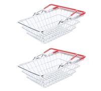 Hoite 2Pcs Mini Shopping Baskets Realistic Metal with Handles Stainless Steel Rubber Rectangular Modern Style Portable Storage
