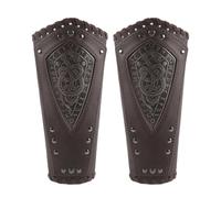 Hoite 2Pcs Viking Embossed Dragon Faux Leather Arm Guards Medieval Vintage Mercenary Bracers Retro Knight LARP Cosplay