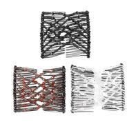 Hoite 3Pcs Women Elastic Comb Hair Clips Vintage Beaded Black White Brown for Daily Styling Securing Various Hairstyles