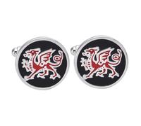 Hoite Black Cufflinks for Men Women with Red Dragon Totem Pattern In Presentation Case Classic Round Men's Cufflinks Jewelry Set for Wedding Anniversary,2Pcs