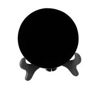 Hoite Black Obsidian Scrying Mirror with Stand 12cm Natural Crystal Polished Round Plate for Divination Meditation