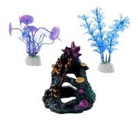 Hoite Fish Tank Decorations Coral Reef Aquarium Ornaments with 2 Plastic Aquatic Plants Multicolour Modern Style Resin Decor Accessories for Various Aquariums