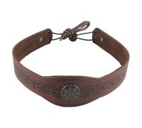 Hoite Medieval Embossed Faux Leather Headpiece Retro Renaissance Adjustable Headband LARP Cosplay Costume Accessory Brown