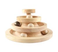 Hoite Wooden 3 Tier Rotating Track Ball Swing Stand for Cats Pine Wood Natural Color 21cm Wide 11cm High 0.8 inch Balls with Balls