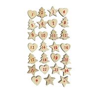 HoitoDeals 27Pcs Wooden Advent Stickers Christmas Countdown Calender Numbers Decor