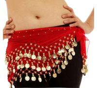 HoitoDeals 3 Rows Belly Dance Costume Belt Skirt For Hip Wrap Outfit Coin Bead Scarf