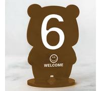 Hoiweqr Acrylic Table Number Stand, Creative Cartoon Bear Style Ins-Fashion Table Card w Stands, Seat Sign for Restaurant, Cafe, Takeaway Counter, Acrylic Numbered Table Tents, Pack of 6(Brown,85-90)