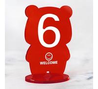 Hoiweqr Acrylic Table Number Stand, Creative Cartoon Bear Style Ins-Fashion Table Card w Stands, Seat Sign for Restaurant, Cafe, Takeaway Counter, Acrylic Numbered Table Tents, Pack of 6(Red,13-18)
