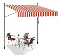 Hoiweqr Patio Awning with Durable Design & Adjustable Height Canopy, Manual Retractable Awning, 2.5x1.2m Non-Screw Outdoor Patio Awning, Ideal Outdoor Canopy for Window Or Door(Red-white,250x120cm)