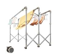 Hoiweqr Stainless Steel 3-pole Drying Rack, Clothes Rack With Wheels, With Sock Clips, for Shoes,Socks, Underwear, Folding, Space Saving for Indoor And Outdoor, Floor Standing Drying Rack(220cm/87in)