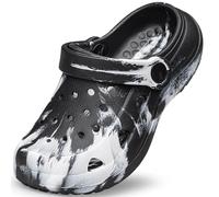 HOIYHEK Boys Girls Clogs Classic Marbled Tie-Dye Unisex Kids Clogs Sandals Slippers Slip on Water Shoes Beach Pool Garden Leisure for Little Kids Black White Size 13