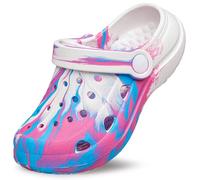HOIYHEK Boys Girls Clogs Unisex Kids Clogs Classic Marbled Tie-Dye Sandals Slippers Slip on Water Shoes Beach Pool Garden Leisure for Little Kids White/Blue/Rose Size 11