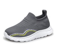 HOIYHEK Children's Slip-On Trainers - Ultra-Light Breathable Shoes for Walking, Running & Casual Activities for Big Kid Size 4 Grey