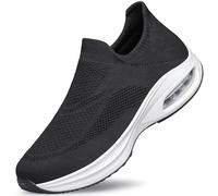 HOIYHEK Slip On Trainers Womens Walking Shoes with Non Slip Running Shoes Comfortable Mesh Sneakers Ultra-Lightweight Breathable for Gym Workout Walking Nursing & Casual Daily Black White Size 3.5