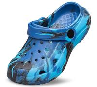 HOIYHEK Unisex Kids Clogs Boys Girls Clogs Classic Marbled Tie-Dye Slip on Water Shoes Sandals Slippers Beach Pool Garden Leisure for Little Kids Navy Blue/Black Size 10