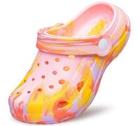 HOIYHEK Unisex Kids Clogs Boys Girls Clogs Classic Slip on Water Shoes Marbled Tie-Dye Sandals Slippers Beach Pool Garden Leisure for Little Kids Pink/Yellow Size 12.5