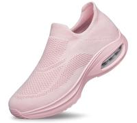 HOIYHEK Walking Shoes Womens Slip On Trainers Ultra-Lightweight Breathable with Non Slip Running Shoes Comfortable Mesh Sneakers for Gym Workout Walking Nursing & Casual Daily Pink Size 4