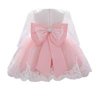 HOIZOSG Baby Girls Christening Dress Long Sleeve Lace Pageant Baptism Formal Wedding Bowknot Birthday Party Dance Gown, Pink, 12-18M