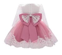 HOIZOSG Baby Girls Christening Dress Long Sleeve Lace Pageant Baptism Formal Wedding Bowknot Birthday Party Dance Gown, Dusty Rose, 9-12M