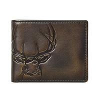 HOJ Co. Deer Bifold Wallet with Flip ID | Full Grain Leather with Hand Burnished Finish | Extra Capacity Men's Leather Wallet | Deer Wallet, Black, 4.5" x 3.5"