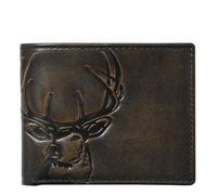HOJ Co. Deer Bifold Wallet with Flip ID | Full Grain Leather with Hand Burnished Finish | Extra Capacity Men's Leather Wallet | Deer Wallet, Black, 4.5" x 3.5"