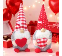 Hojalis 2 Pcs Valentines Day Gnome Gonk Decorations, Mr & Mrs Handmade Plush Scandinavian Tomte with Hearts, Valentine Gifts for Her Wife Girlfriend, Faceless Dwarf Elf Ornament for Home Table Decor