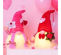 Hojalis 2Pcs Valentines Day Gnome Gonk Decorations, Mr. and Mrs. Valentines Gnomes Plush, Valentines Day LED Light Up Gnomes Plush Dolls,Handmade Plush Doll Scandinavian Tomte for Her Wife Girlfriend