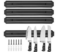 Hojalis 3 Pcs Magnetic Knife Holder, 38cm/15 Inch Magnetic Knife Strips, Magnetic Knife Rack Set with 6 Hooks, Magnetic Knife Storage Strip, Magnet Knife Holder for Knives Kitchen Utensils and Tools