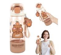Hojalis Capybara Water Bottle, 510ml Capybara Drinking Bottle with Lid & Keychain, Cute Drink Bottle with Silicone Straw Drinking Cup & Spout Portable Heat Resistant for Office Outdoor Travel School