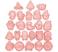 Hojalis Christmas Cookie Cutter Set, 24Pcs Christmas Biscuit Cutters, 3D Pressable Biscuit Mold, Plastic Christmas Cookie Stamp for Cookie Baking Birthday Supplies Christmas Decorations