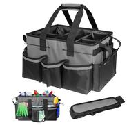 Hojalis Cleaning Caddy Bag with Handle, Large Cleaning Tote Bag Multi-Compartment with Detachable Divider, Oxford CleaningProducts Organiser, Adjustable CleaningProducts Caddy, for Home, Garden