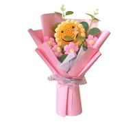 Hojalis Crochet Flowers Bouquet, Handmade Crochet Flowers, Knitted Smile Sunflower, Knitted Flower Bouquet, Artificial Flower for Mother's Day Valentine's Day Wedding Graduation Anniversary (Pink)