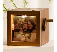 Hojalis Custom Photo Flip Book Frame, Mechanical Hand-Cranked Flipbook Box, Hand Crank Wooden Flipbox with Light, Photo Album Wooden Rotating Memory Box, for Anniversary, Wedding, Birthday, Valentine
