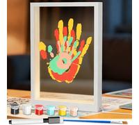 Hojalis Family Handprint Kit with LED Light, Baby Hand and Footprint Kit with 4 PS Panels, 6 Paints, 1 Paintbrush, DIY Craft Keepsake Wooden Frame, Gift for Family, Grandparents, New Parents (White)
